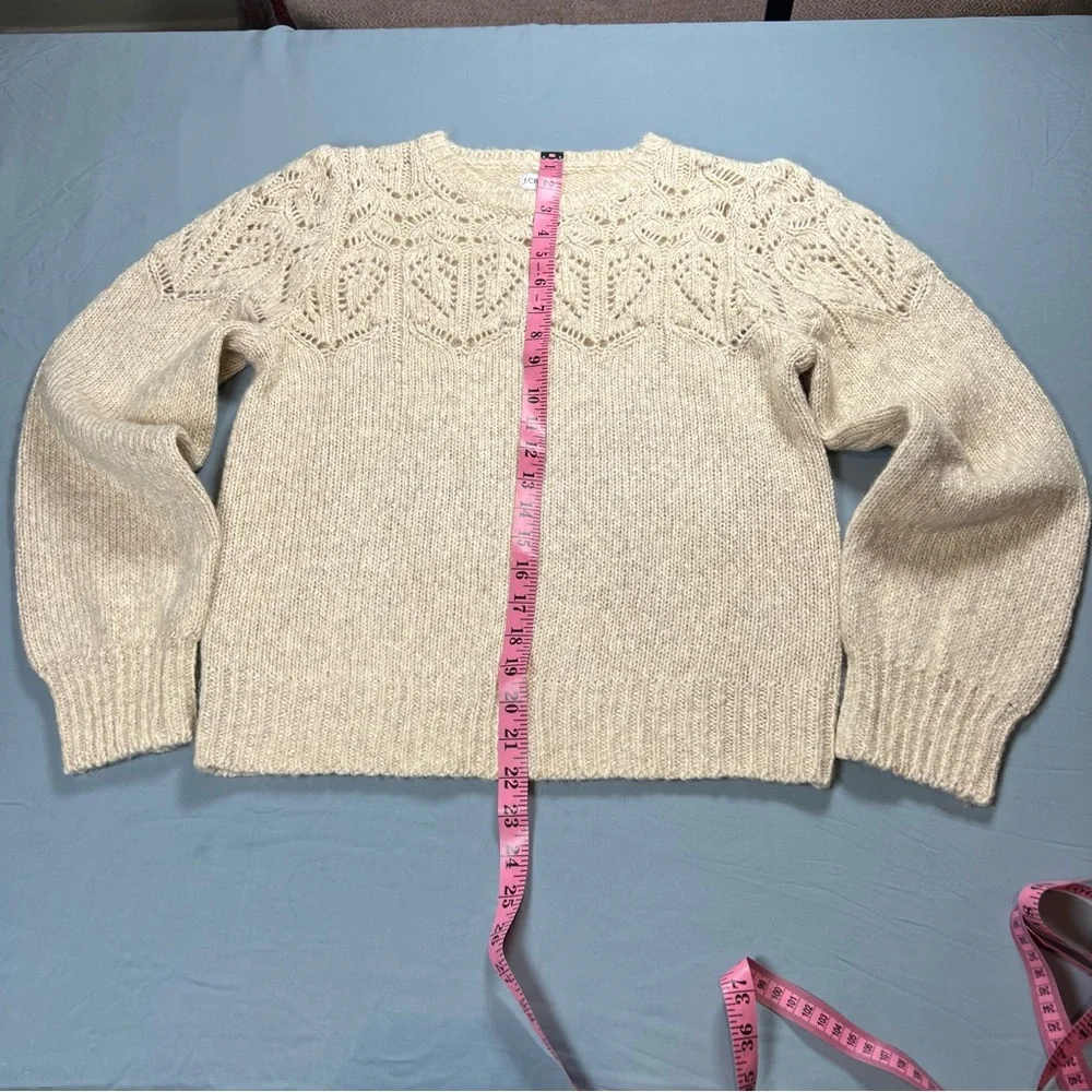 J. Crew Pointelle sweater Cream Crew Neck Sweater with Intricate Knit Pattern
